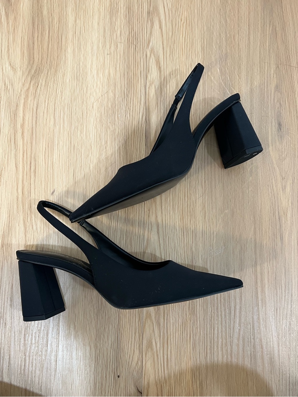 Charles and Keith Satin Black Slingbacks